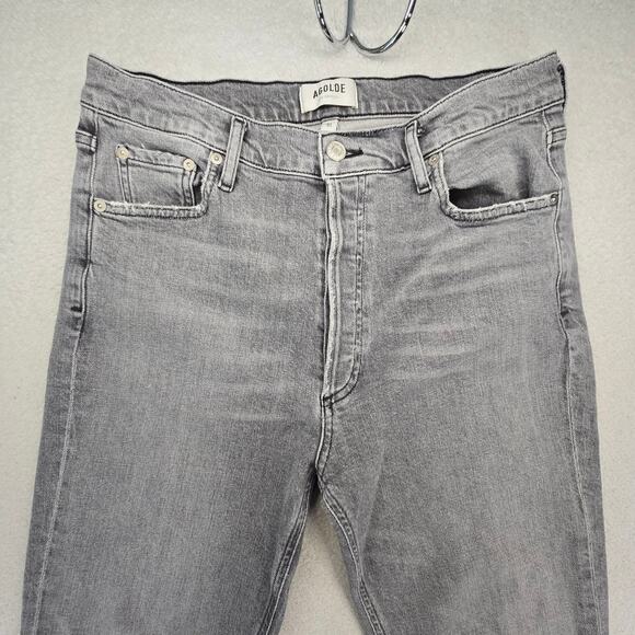 Agolde Nico High Rise Slim Jeans Womens 31 Raw Hem Ankle Button Fly Chime Gray - Picture 2 of 11